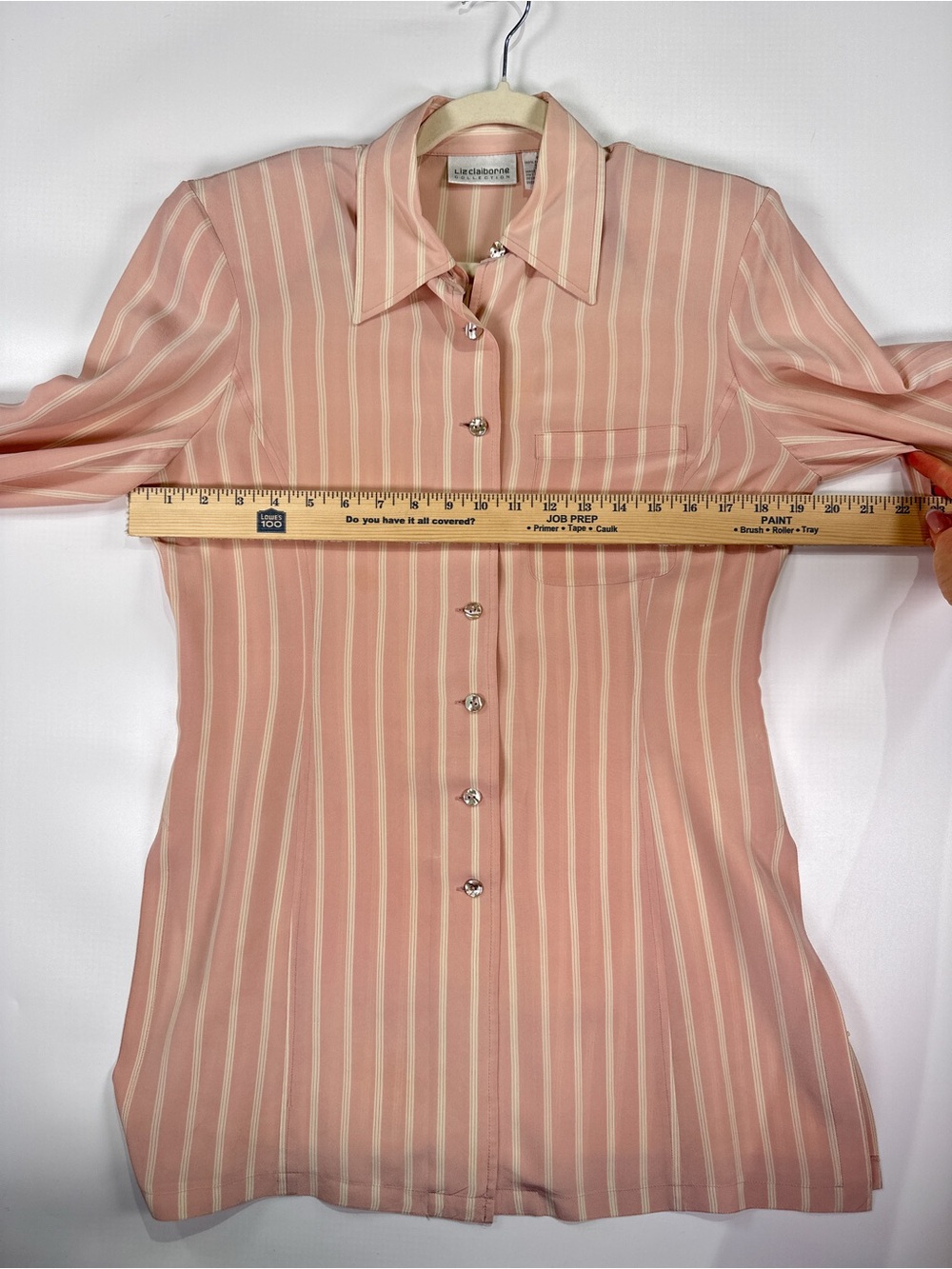 Liz Claiborne Long Sleeve Blouse Shoulder Pads Silk Stripe Pink White 6 - Picture 11 of 12